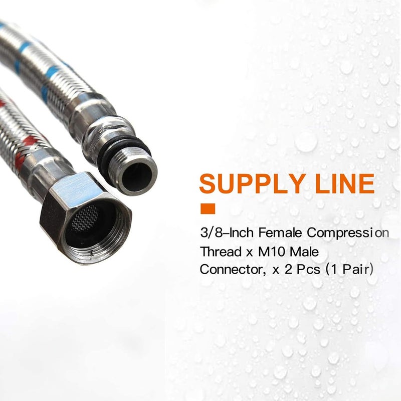 RUITHOE Flexible Connector Braided Stainless Steel Bathroom Faucet Supply Lines Bathroom Kitchen Faucet Hose 32" Length 3/8-Inch Female Compression Thread x M10 Male Connector x 2 Pcs (1 Pair) - Image 4